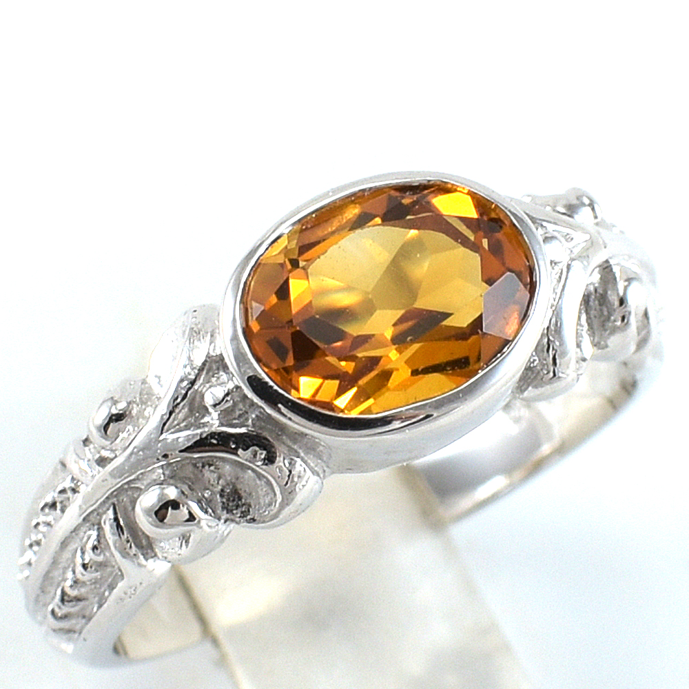 แหวนเงินแท้ราคาถูกชุบทองคำขาว ซิทรินแท้ 1.60 กะรัต งานประณีตสวยงาม สั่งผลิตค่ะ