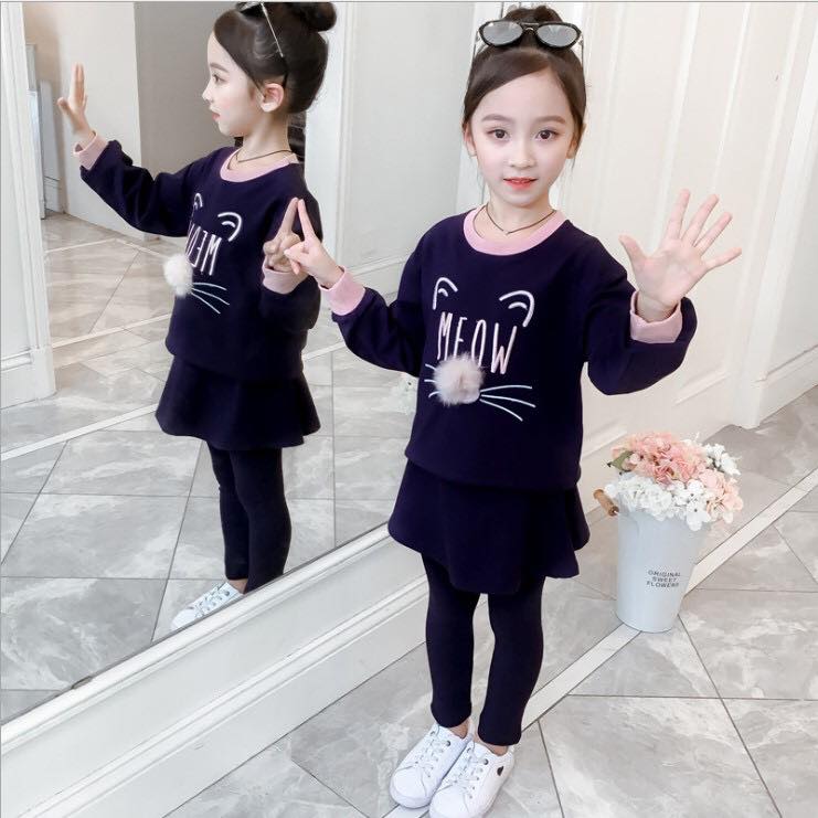 กันหนาว เซ็ตเสื้อกันหนาวแขนยาว+เลกกิ้งกระโปรง