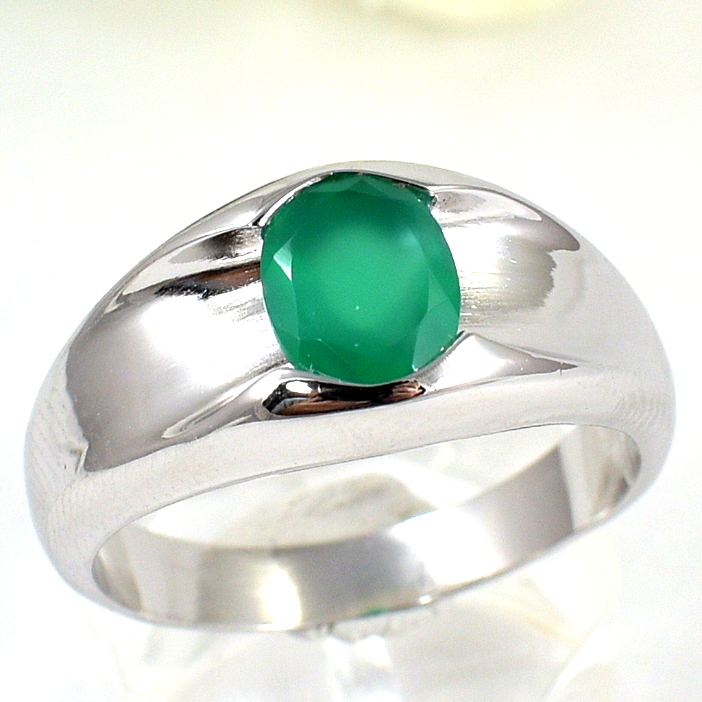 แหวนเงินแท้ราคาถูกชุบทองคำขาว พลอยแท้กรีนอะเกท 1.26 กะรัต งานประณีตสวยงาม สั่งผลิตค่ะ