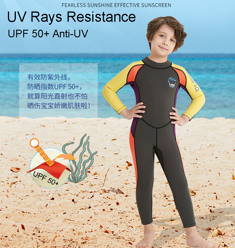 พร้อมส่ง ชุดดำน้ำ ชุดว่ายน้ำเด็กชาย เก็บอุณหภูมิ แขนยาว