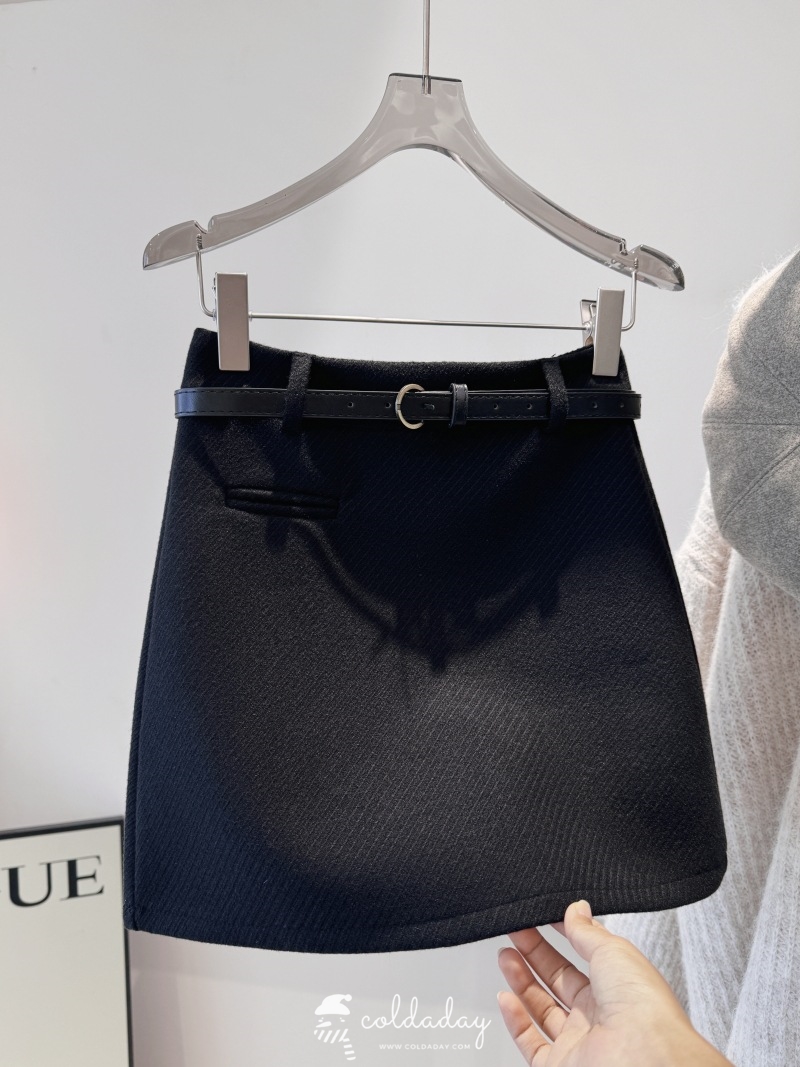 กระโปรงผ้าวูลทรงเอ Belt A-Line Skirt มี 3 สี S-XL