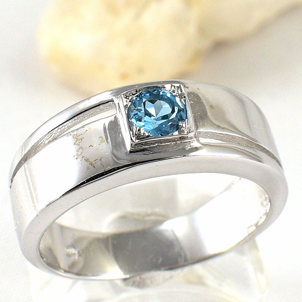 แหวนเงินแท้ราคาถูกชุบทองคำขาว สวิสบลูโทปาซแท้ 0.35 กะรัต งานประณีตสวยงาม สั่งผลิตค่ะ