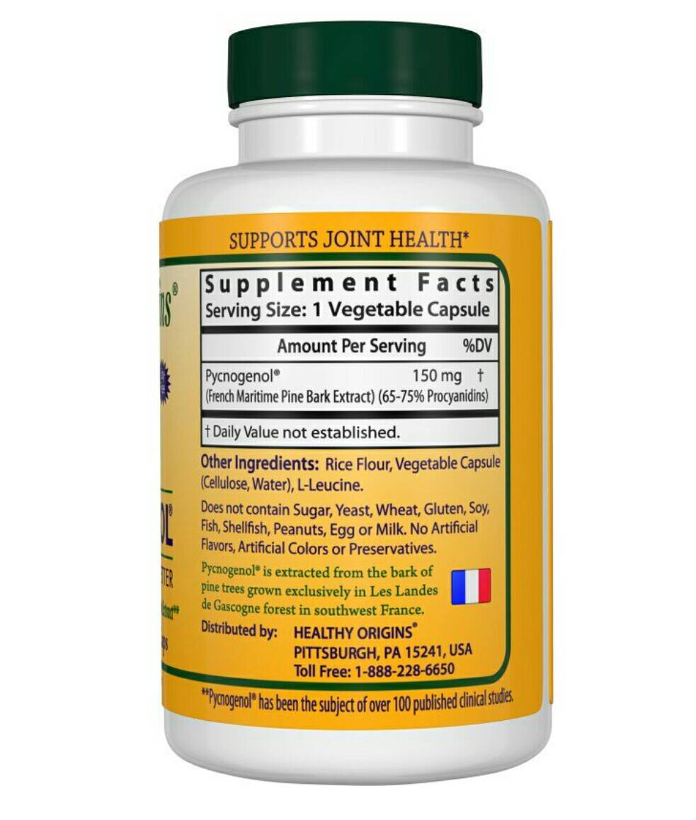 (Pre-order)Healthy Origins, Pycnogenol, 150 mg, 120 Veggie Caps เปลือกสนมาริไทม์ฝรั่งเศสเข้มข้นสูงสุด ช่วยลดฝ้า กระ จุดด่างดำ ช่วยให้สีผิวสม่ำเสมอขึ้น