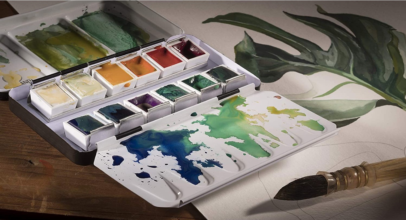 ชุดสีน้ำกล่องโลหะ Rembrandt 12สี พร้อมพู่กัน (Opaque White Mixing)