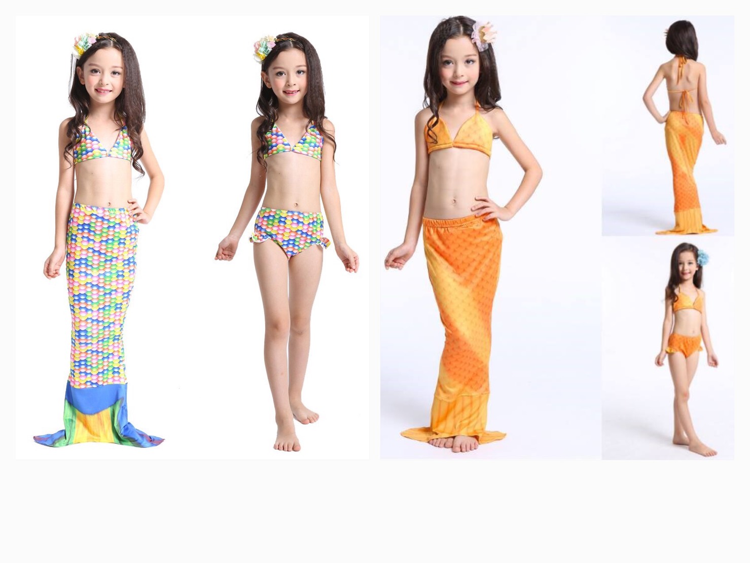 สินค้าพร้อมส่ง ชุดเด็ก ชุดว่ายน้ำหางนางเงือก จุดหลากสีรุ้ง