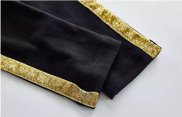 กางเกงเด็ก เลกกิ้งสีดำ แต่งแถบกลิตเตอร์