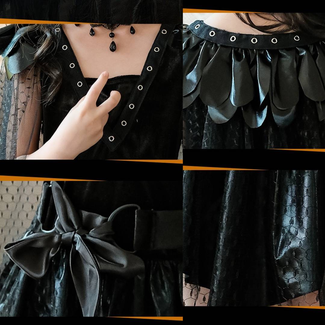 friendly4kid พร้อมส่ง ชุดฮาโลวีน ชุดเดรสหนัง แม่มด ปีศาจ สีดำ