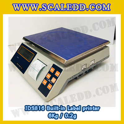 เครื่องชั่งดิจิตอล พิกัดน้ำหนัก 6kg Built-in Label printer ยี่ห้อ SDS รุ่น IDS816 ค่าละเอียด 0.2g