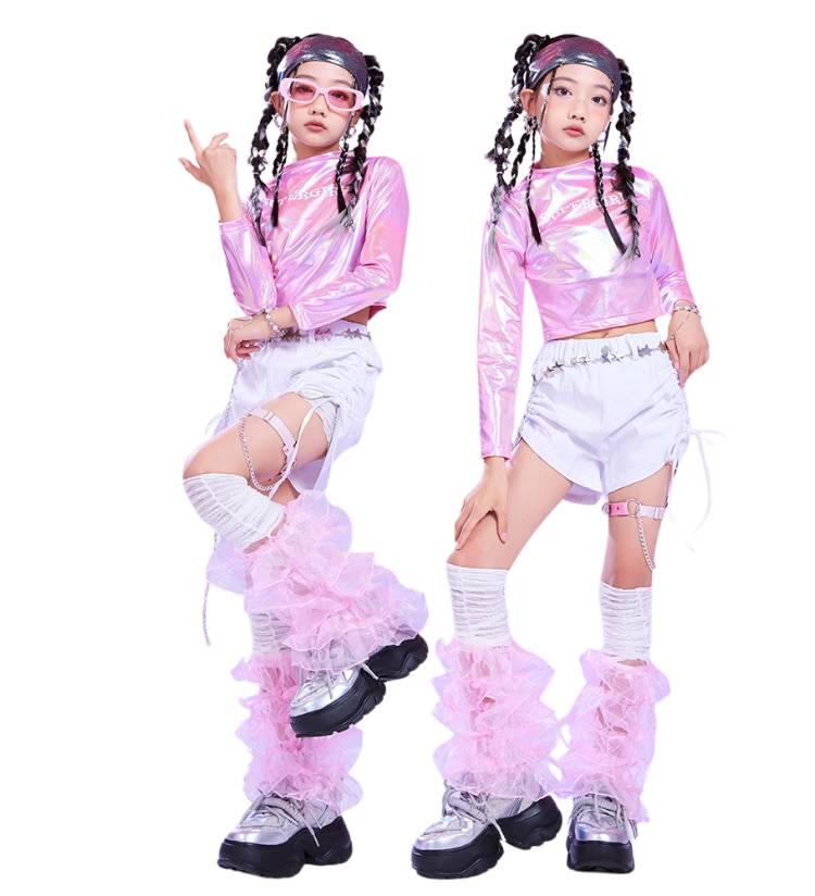 ชุดเต้นเด็ก เซ็ตเสื้อ+กางเกง/กระโปรงสีชมพู