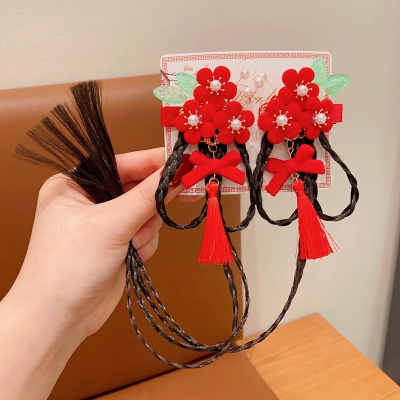 พร้อมส่ง กิ๊บติดผม ตรุษจีน โบว์ติดผม โบราณสีแดง