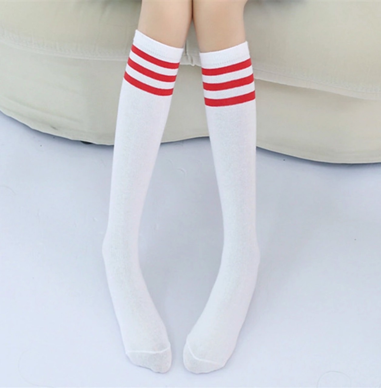 F ถุงเท้ายาว แนวสปอร์ต ลายริ้ว มีไซส์ เด็กเล็ก-เด็กโต