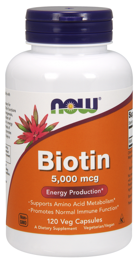 Now Foods, Biotin, 5,000 mcg, 120 Vcaps บำรุงผม เล็บให้แข็งแรง สุขภาพดี ช่วยป้องกันผมร่วง ผมหงอกก่อนวัย