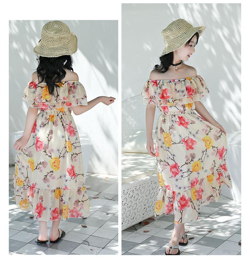 ชุดเด็ก : ชุดเดรส ลายดอก เปิดไหล่