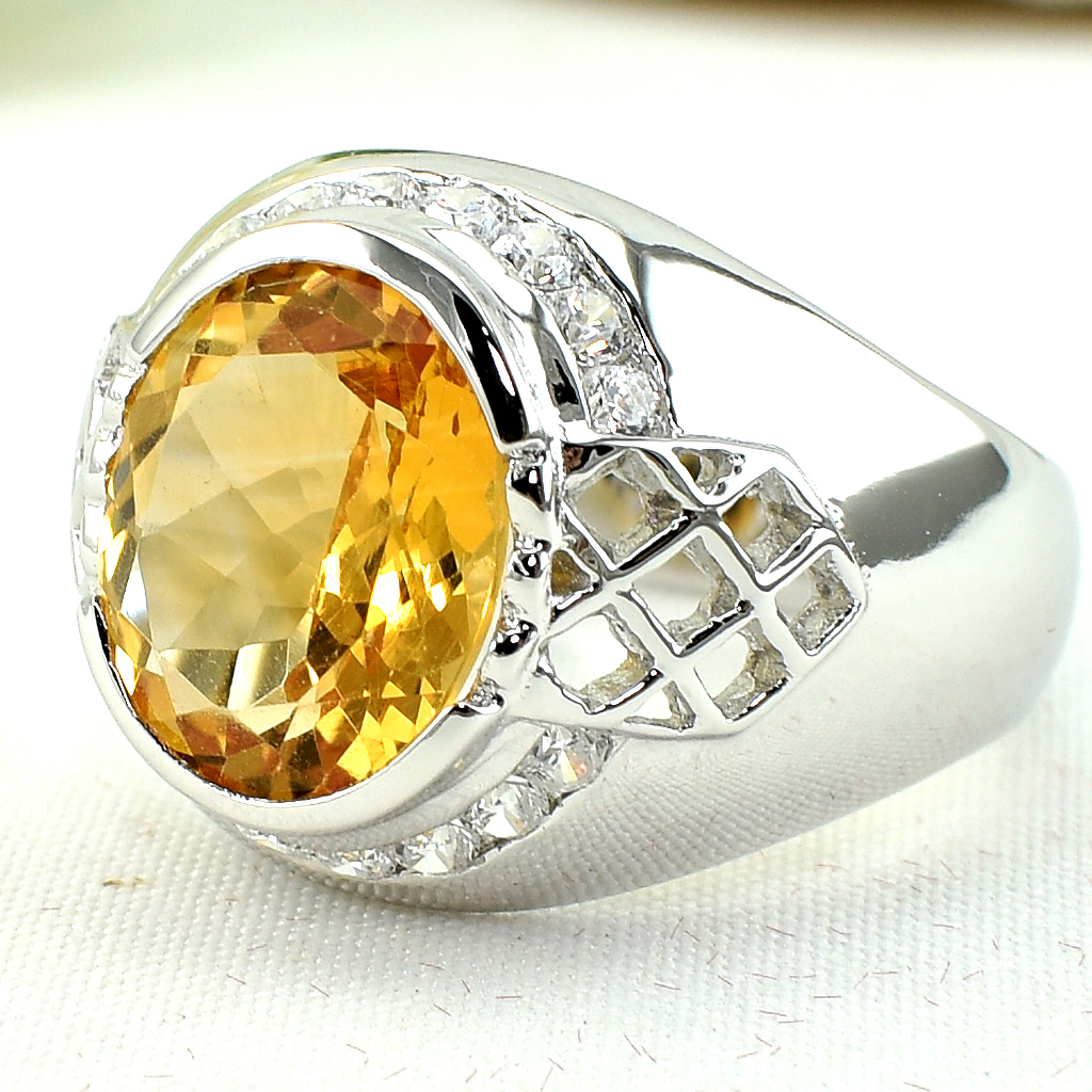 แหวนเงินแท้ราคาถูกชุบทองคำขาว ซิทรินแท้ 4.95 กะรัต เพชรCZ 0.48 กะรัต งานประณีตสวยงาม สั่งผลิตค่ะ