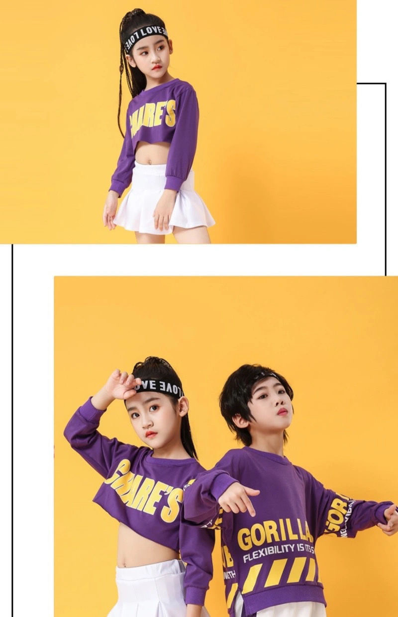 พร้อมส่ง ชุดเต้น ชุดแดนซ์ เซ็ตสีม่วง-ขาว