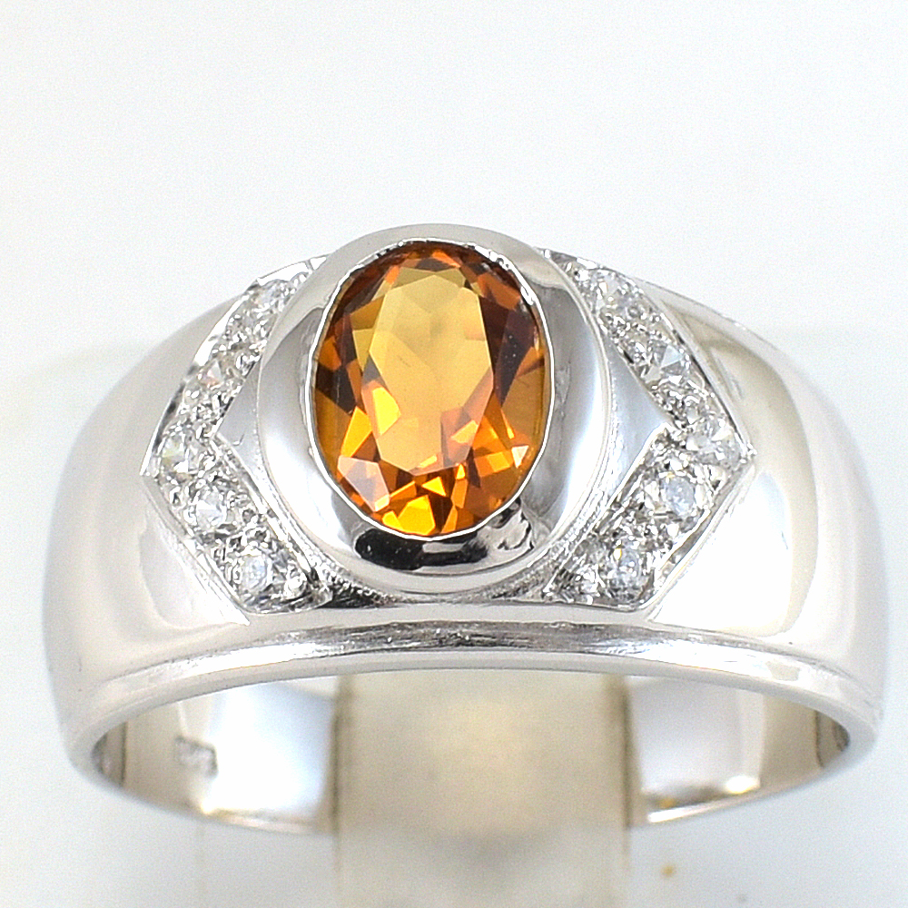 แหวนเงินแท้ราคาถูกชุบทองคำขาว ซิทรินแท้ 1.60 กะรัต เพชรCZ 0.30 กะรัต งานประณีตสวยงาม สั่งผลิตค่ะ