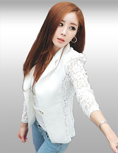 เสื้อสูทแฟชั่นผู้หญิงสีขาวต่อแขนผ้าลูกไม้ มี 4 ไซส รหัส1544