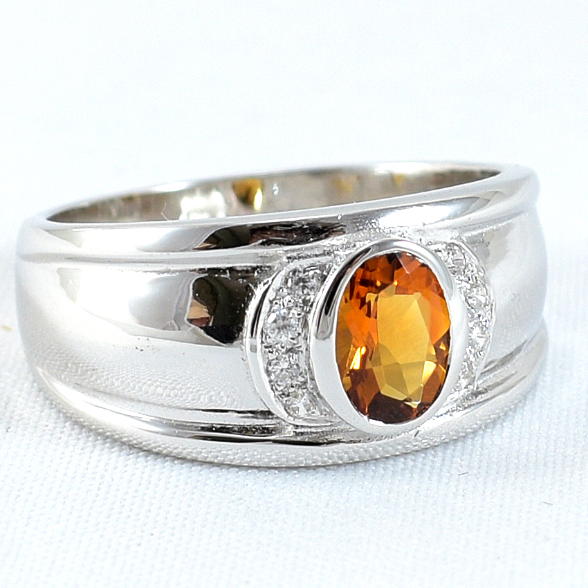 แหวนเงินแท้ราคาถูกชุบทองคำขาว ซิทรินแท้ 0.95 กะรัต เพชรCZ 0.08 กะรัต งานประณีตสวยงาม สั่งผลิตค่ะ