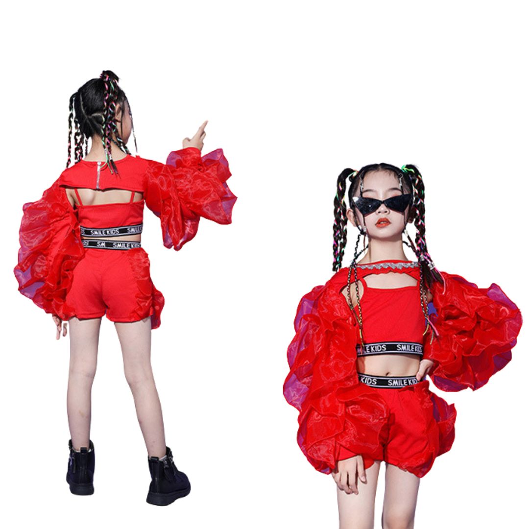 พร้อมส่ง***ชุดเต้น เสื้อแขนพองฟู ฟรุ้งฟริ้ง +กางเกงขาสั้น