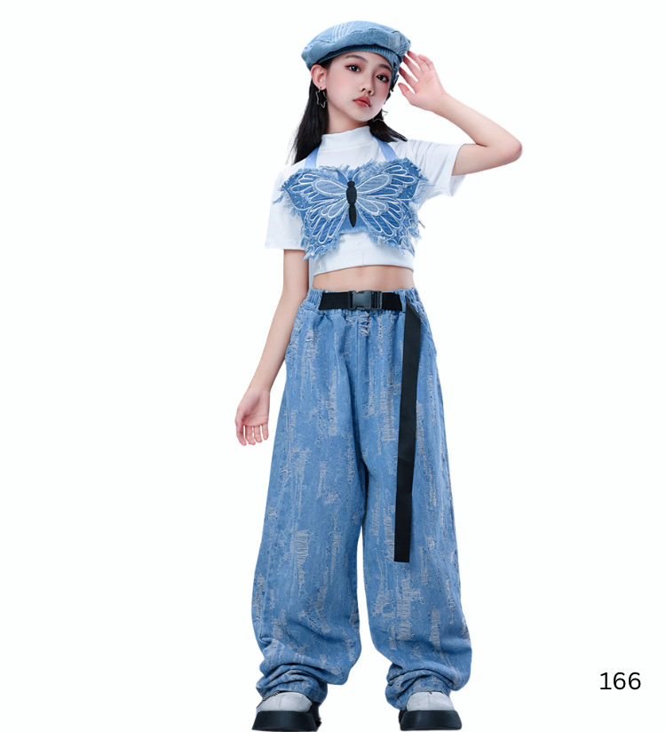 ชุดเต้นเซ็ต ชุดฮิปฮอป สไตล์สีฟ้า เสื้อ/กางเกงขายาว