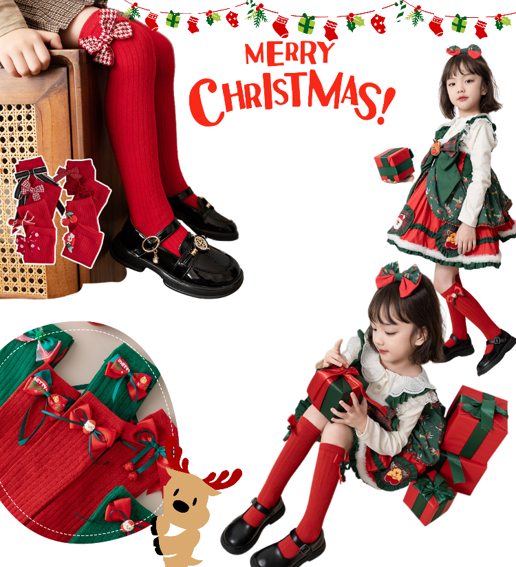 พร้อมส่ง ถุงเท้ายาว ถุงเท้าเด็ก สีแดง คริสมาสต์