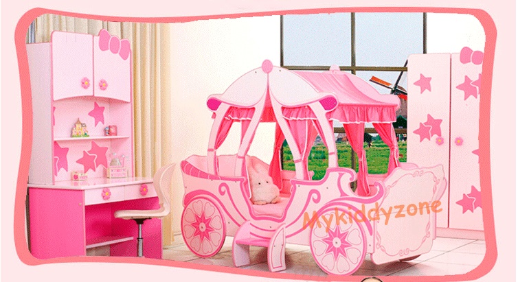 เตียงนอนไม้สำหรับเด็กผู้หญิง Princess Chariot Pink รถม้าเจ้าหญิงสีชมพู TP20133