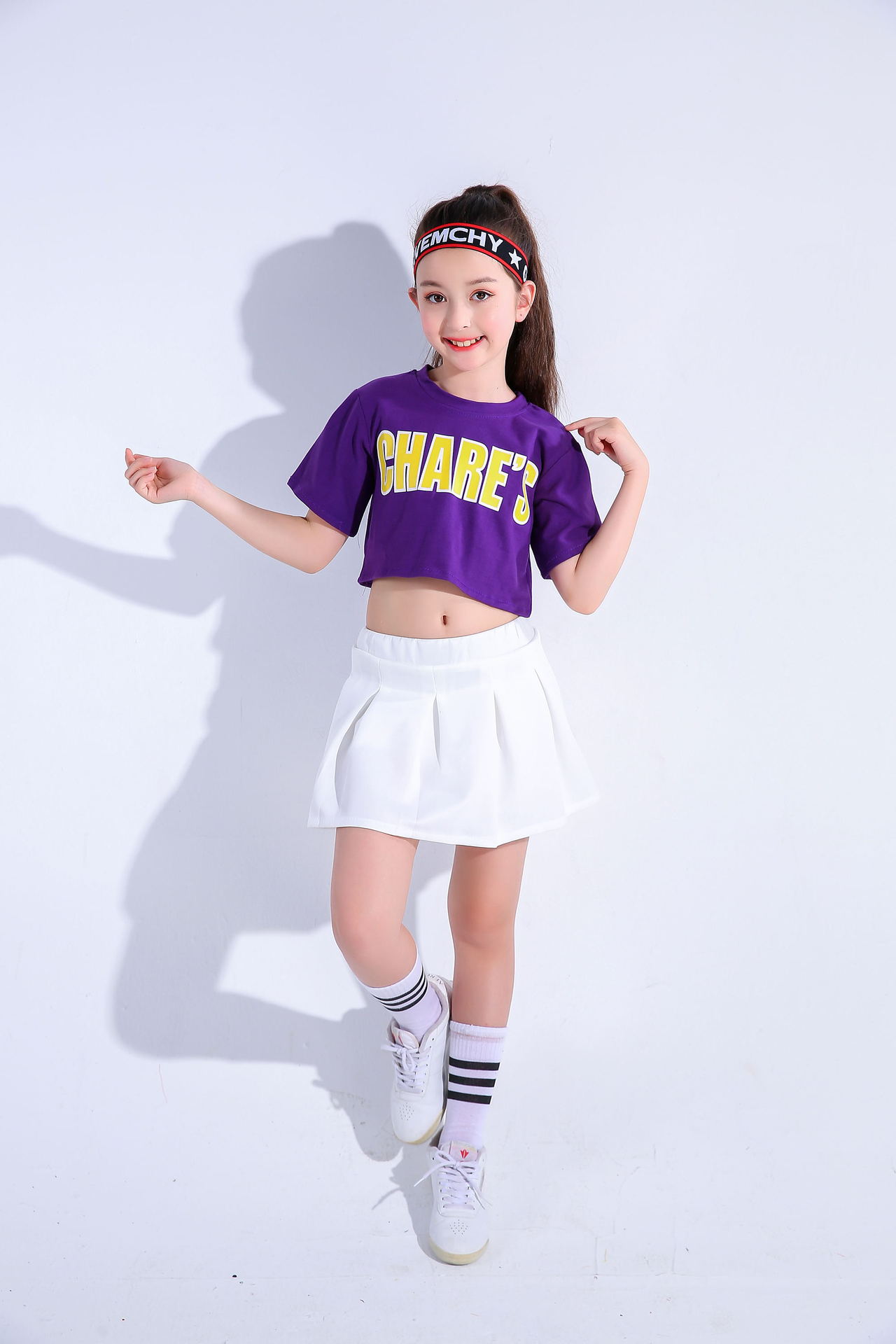 พร้อมส่ง ชุดเต้น ชุดหรีดเดอร์ ชุดเชียร์ เสื้อแขนสั้น+กระโปรงขาว