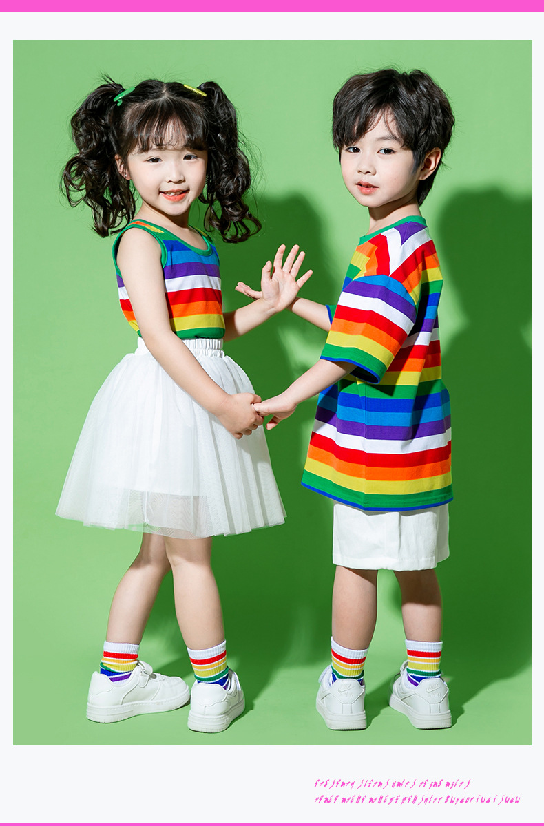 พร้อมส่ง ชุดเต้น ชุดฮิปฮอป เสื้อลายรุ้ง รวมถุงเท้า