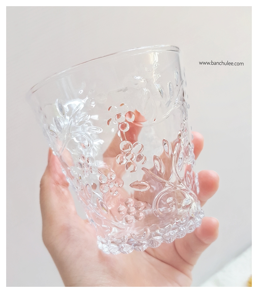Vintage Short Glass Cup - Translucent Floral
