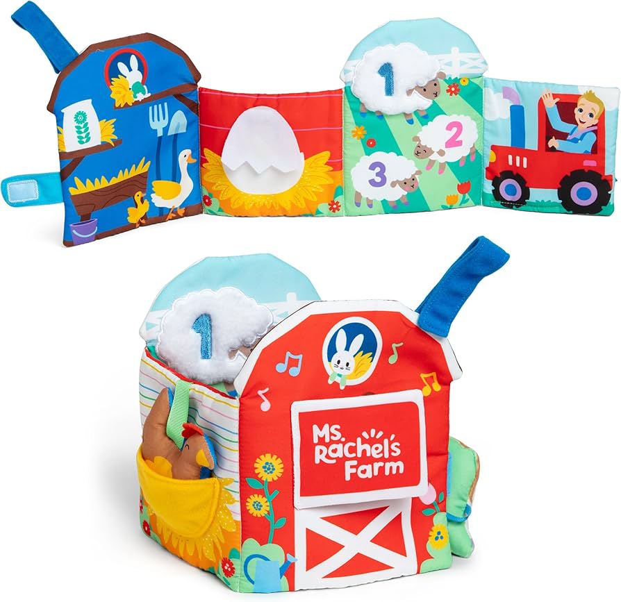 หนังสือผ้า Ms. Rachel Official Sensory Learning Farm, Foldable Soft Baby Book with Plush Cow