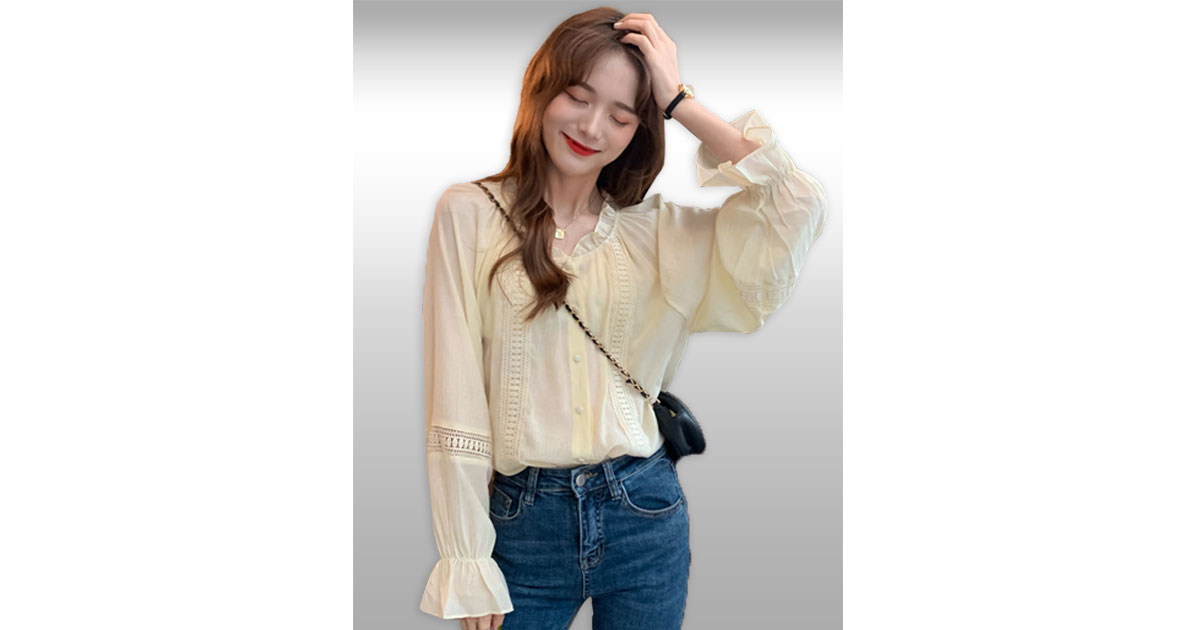 เสื้อแฟชั่นสีแอปริคอทแบบสวยหรูสไตล์เกาหลี รหัส2379