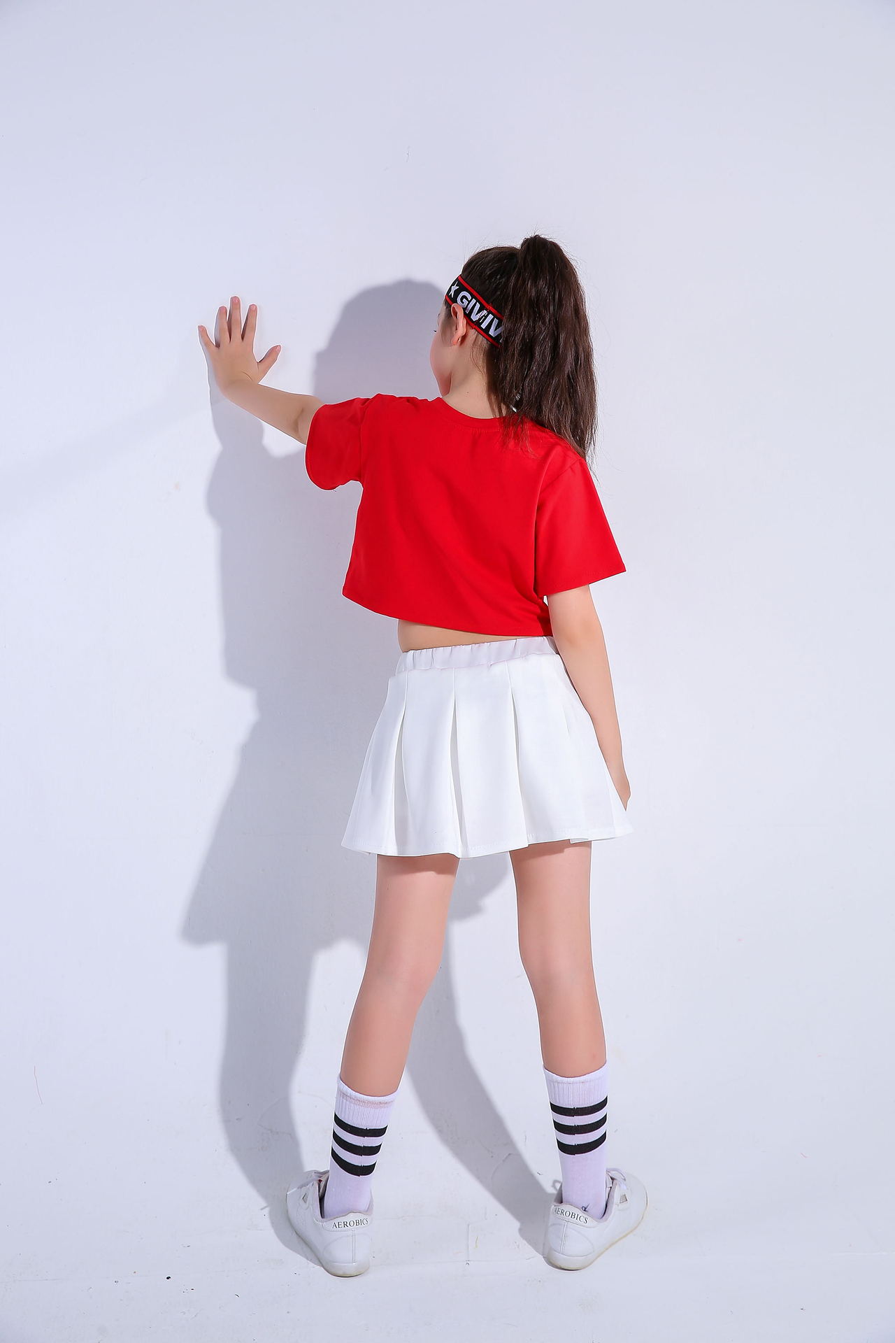 พร้อมส่ง ชุดเต้น ชุดหรีดเดอร์ ชุดเชียร์ เสื้อแขนสั้น+กระโปรงขาว