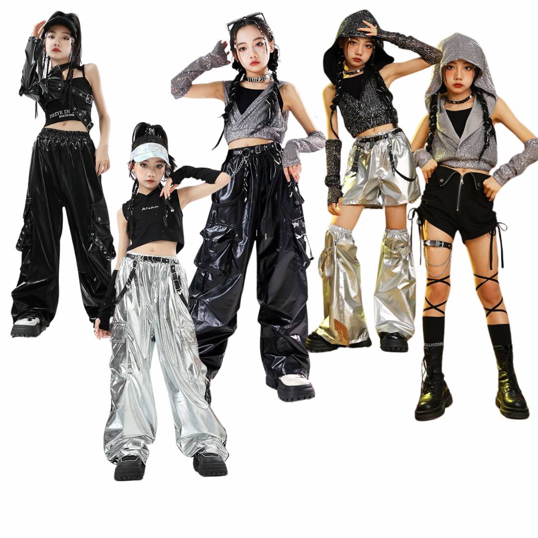 friendly4kid พร้อมส่ง ชุดเต้น เซ็ตเสื้อกั๊กดำ +กางเกงขายาว/กระโปรง hiphop jazzdance