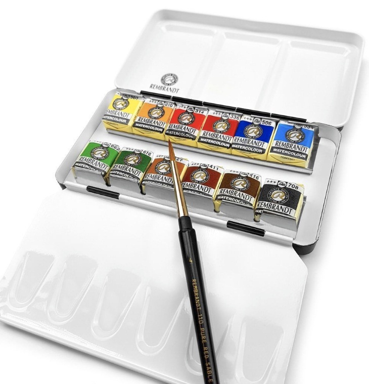 ชุดสีน้ำกล่องโลหะ Rembrandt 12สี พร้อมพู่กัน
