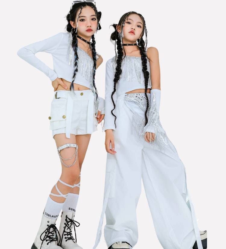 พร้อมส่ง ชุดเต้น ชุดแดนซ์ เสื้อแขนยาวปาดไหล่ กางเกงขายาว