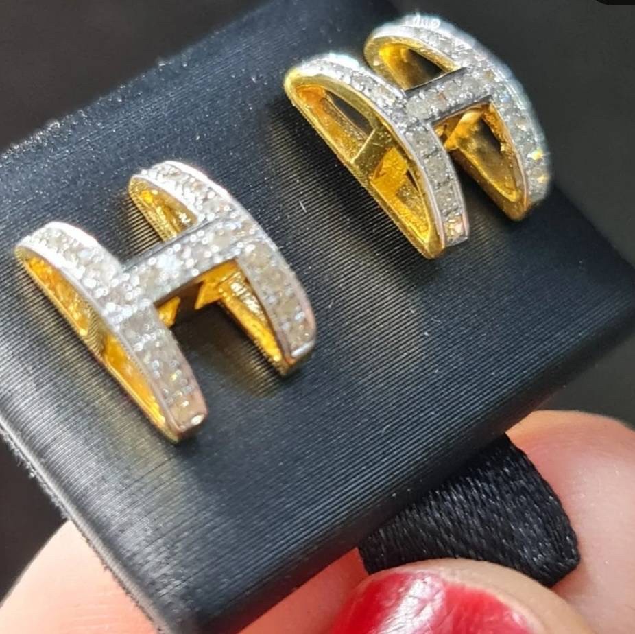 พร้อมส่งและสั่งผลิตต่างหูเพชรแท้H แต่งงาน หมั้น ใส่เที่ยว ออกงาน ทองคำ 9K เพชรกุหลาบแท้ 0.20 กะรัต 44 เม็๋ด ราคาถูกมาก ส่งฟรี