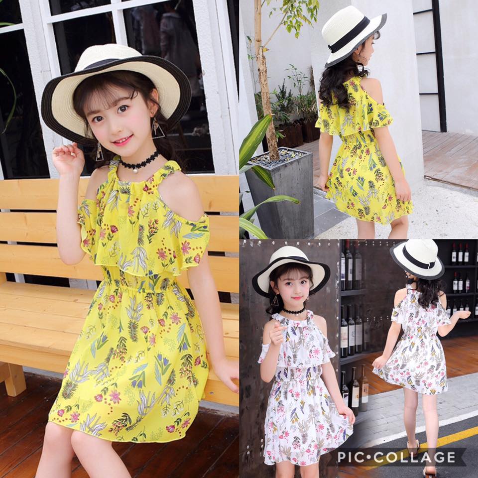 พร้อมส่ง ชุดเด็ก ชุดเดรส ลายดอก ชุดเดินชายหาด