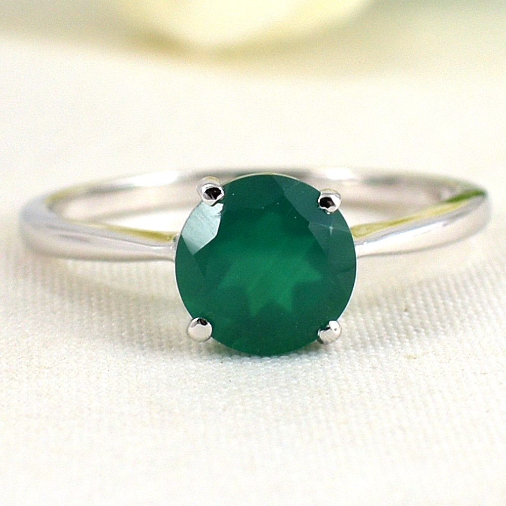 แหวนเงินแท้ราคาถูกชุบทองคำขาว พลอยแท้กรีนอะเกท 1.20 กะรัต งานประณีตสวยงาม สั่งผลิตค่ะ