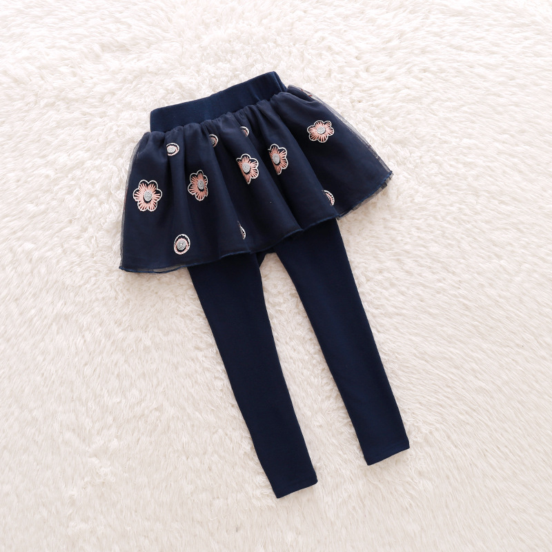 เลกกิ้งกระโปรง ลายดอกไม้ สีดำ ,สีกรม