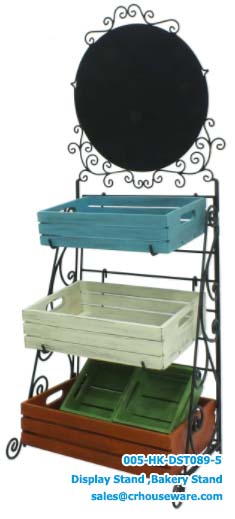 ชั้นวางขนมพับได้รวมป้ายกลมและลังไม้ 5 ใบ 5 crates display shelf with folding and round label steel Code : 005-HK-DST089-5