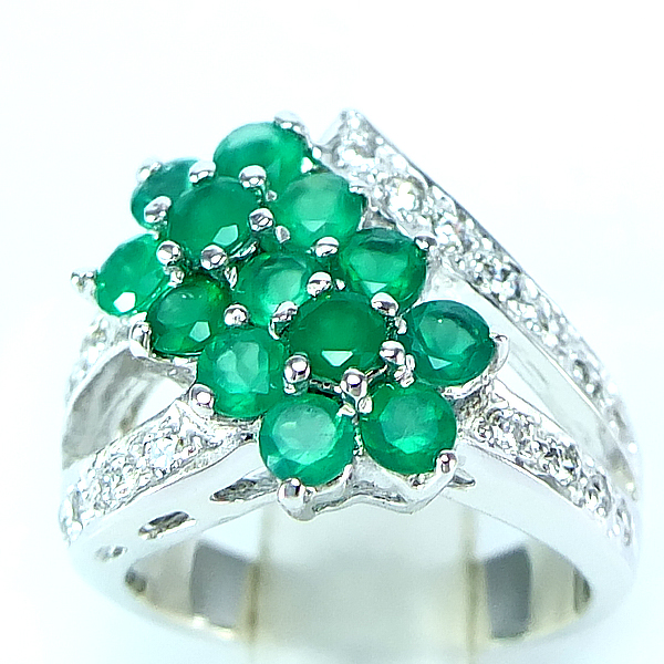 แหวนเงินแท้ราคาถูกชุบทองคำขาว พลอยแท้กรีนอะเกท 1.95 กะรัต เพชรCZ 0.45 กะรัต งานประณีตสวยงาม สั่งผลิตค่ะ