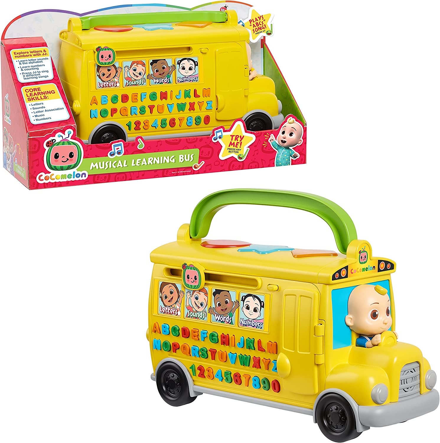 CoComelon Musical Learning Bus, Number and Letter Recognition, Phonetics, Yellow School Bus Toy Plays ABCs and Wheels on the Bus, by Just Play