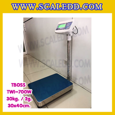 เครื่องชั่งน้ำหนัก30กิโลกรัม เครื่องชั่งน้ำหนัก30kg เครื่องชั่งดิจิตอล30kg เครื่องชั่งตั้งพื้น ตาชั่ง30kg ความละเอียด2g ขนาดแท่นชั่ง30*40cm ยี่ห้อ TBOSS รุ่น TWI-700W (เครื่องชั่งผ่านตรวจรับรองจากสำนักชั่งตวงวัด)