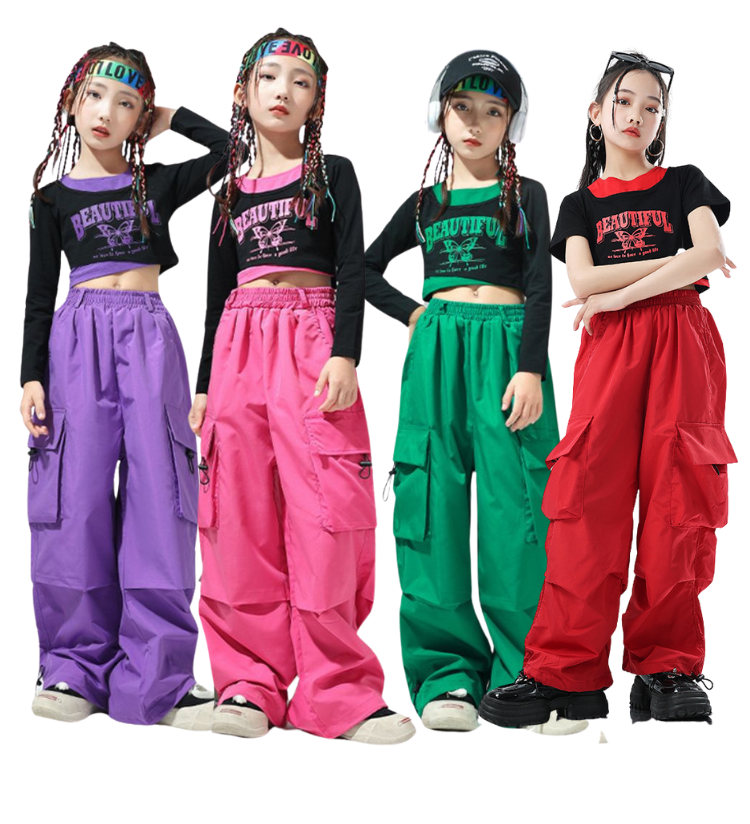 ***พร้อมส่ง**ชุดเต้น เสื้อแขนยาว+กางเกงคาร์โก้ สไตล์แบลคพิงค์