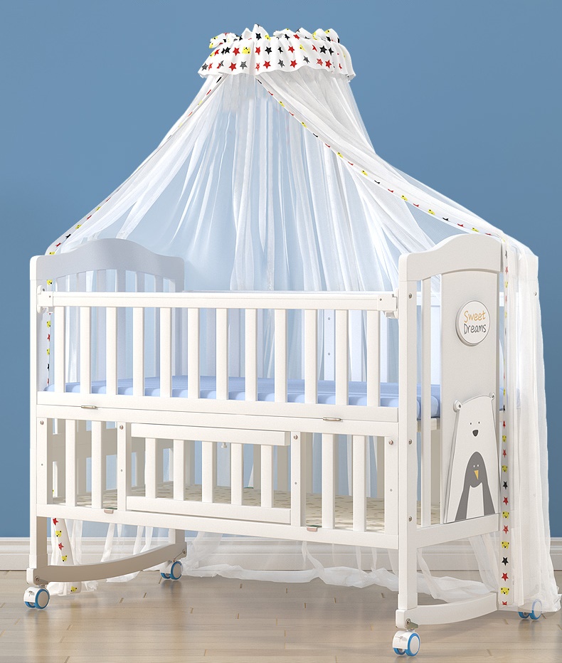 เตียงเด็กไม้สีขาว สามารถปรับขยายเป็นเตียงเด็กโต Double Size WW3 (TB10108)