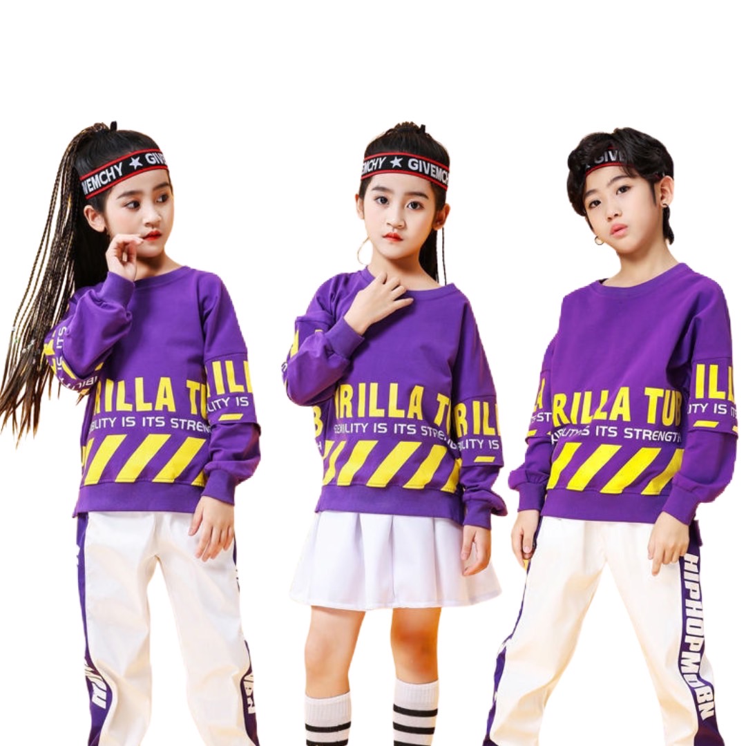 พร้อมส่ง ชุดเต้น ชุดแดนซ์ เซ็ตสีม่วง-ขาว