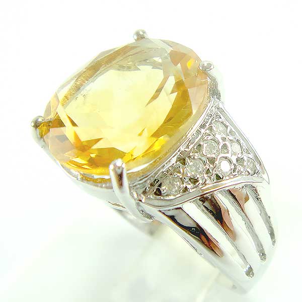 แหวนเงินแท้ราคาถูกชุบทองคำขาว ซิทรินแท้ 6.50 กะรัต เพชรCZ 0.14 กะรัต งานประณีตสวยงาม สั่งผลิตค่ะ