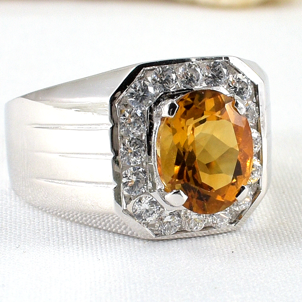 แหวนเงินแท้ราคาถูกชุบทองคำขาว ซิทรินแท้ 3.60 กะรัต เพชรCZ 0.64 กะรัต งานประณีตสวยงาม สั่งผลิตค่ะ