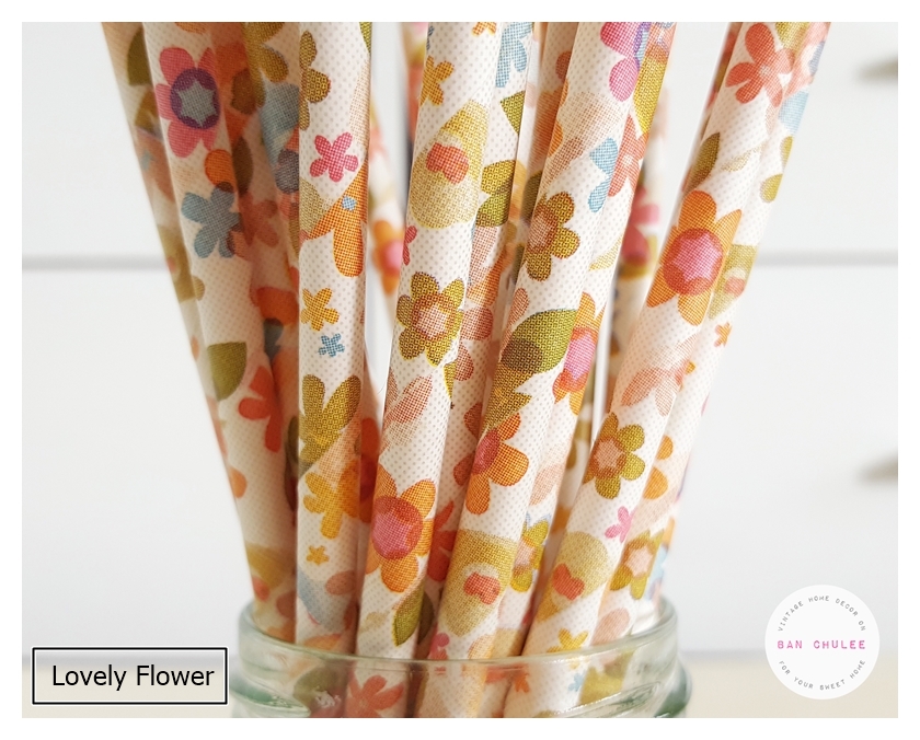 Floral Pattern Paper Straws หลอดกระดาษ ใช้สำหรับดื่มน้ำ