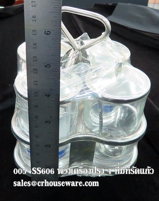 ชุดเครื่องปรุงแบบ 4 ที่ ที่ใส่แบบแก้ว มีที่รัดเบอร์ 606 005-SS606